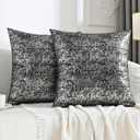 JELLYMON Sparkling Decorative Pillow Covers Set of 2, Silver Glitter Throw Pillows Cover 16 x 16 Inch for Living Room Bed Sofa Couch, Morden Home Luxury Decor(16x16in,Silver Black)
