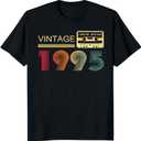 Vintage 1995 T Shirts for Men 30th Birthday Gifts for Men Dad Fathers Day Birthday Gifts for Husband Friend 1995 Tshirt (Black, M)