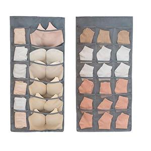 Newraturner Closet Hanging Organizer with Mesh Pockets & Rotating Metal Hanger,Dual Sided Wall Shelf Wardrobe Storage Bags,Oxford Cloth Space Saver Bag for Bra Underwear Underpants Socks (gray)