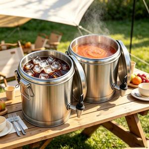 3.2 Gallon Stainless Steel Insulated Beverage Bucket with Spigot, Lockable Lid and Latch Handles, Thermal Iced Tea & Hot Soup Dispenser for Picnic, Camping, Parties & Backyard BBQ (EXP 10/01/26)
