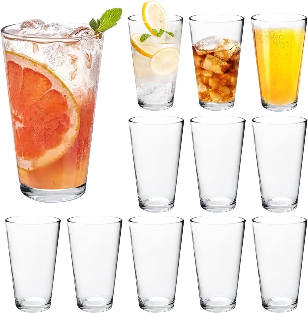 QAPPDA Glass Cups 17 oz, Clear Drinking Tumblers For Home,Highball Glass Drinking Glasses For Beverages,Cocktail Glass,Large Water Cups Drinking Cups Juice Glass Beer Cups 12 Pack KTY1804