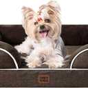 EHEYCIGA Orthopedic Dog Bed for Small Dogs, Waterproof Memory Foam Small Dog Beds with Sides, Non-Slip Bottom and Egg-Crate Foam Medium Pet Couch Bed with Washable Removable Cover, Brown