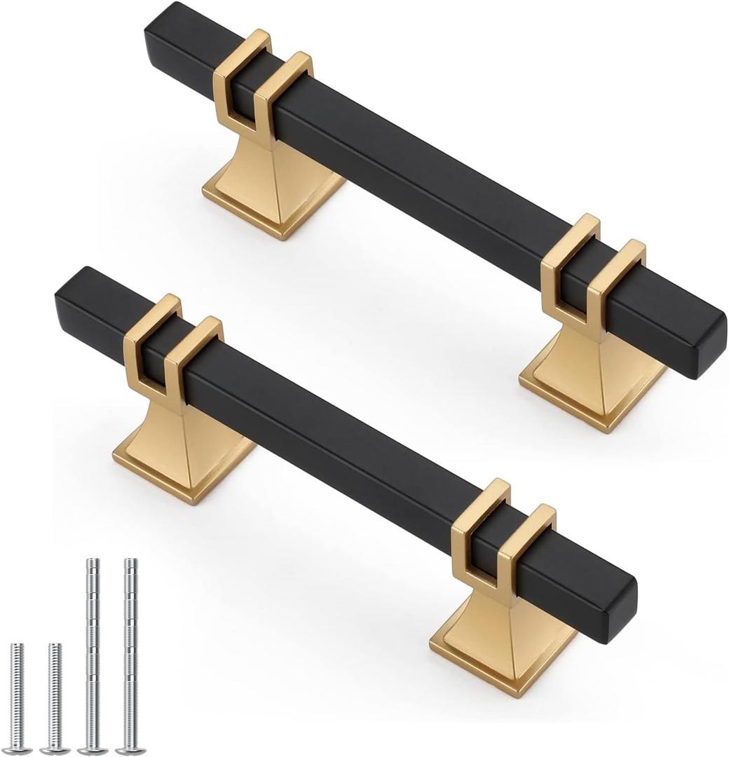 10 Pack 3 Inch Black & Gold Cabinet Pulls - Modern Kitchen Cabinet Hardware (3 inch (76mm) Hole Center)