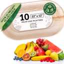 Chic Leaf All Natural Compostable & Disposable Rectangular 22" x 12" Palm Leaf Tray - Party Charcuterie Board & Wedding Appetizers - Palm Leaf Platter Bamboo Party Plates (10 pc)