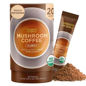 ShroomDNA Mushroom Coffee Blend with Chaga & Lion's Mane | Instant Focus + Clarity All Day | Organic + Vegan + Gluten Free | No Added Sugar | 20 Count (1.8 Ounce (Pack of 1))