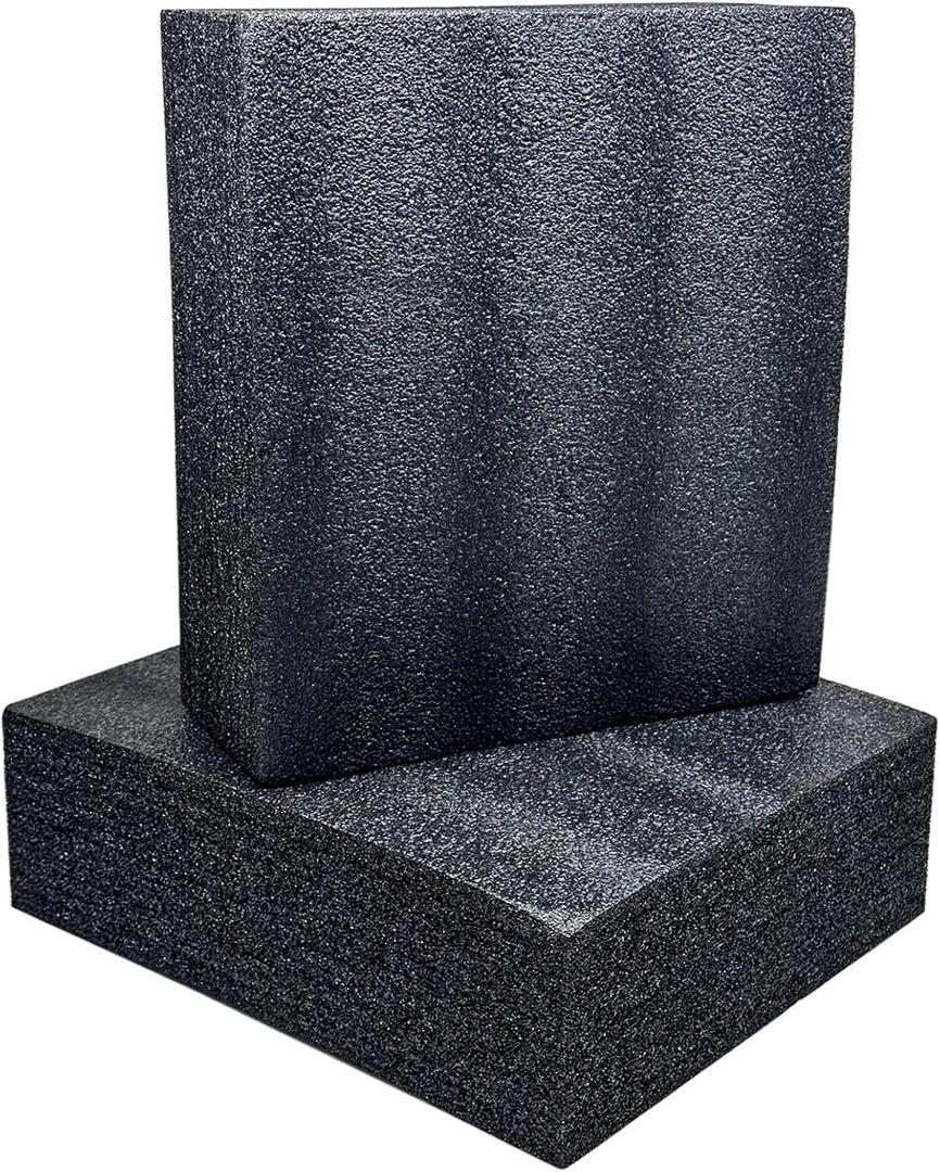 QISF 2PCS Cuttable Polyethylene Foam Block 12x10x3.5Inch Packing Sheet,9CM/3.5In Thick Padding Inserts Foam for DIY Crafts,Cases and Boxes Packing, Black