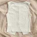 MakeMeChic Women's Textured Bow Knot Tank Top Crew Neck Sleeveless Slit Hem Crop Tops (Beige, XS)