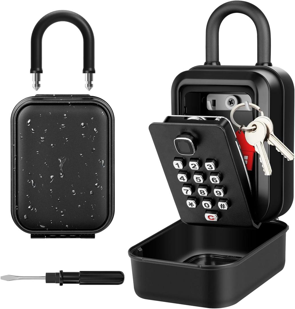 Portable Key Lock Box, Waterproof Sturdy Lock Box for Keys with Code, Hide a Key Outside, 12-Digit Combination Lockbox Resettable Code Key Safe for Home, Office, Apartment, Warehouse