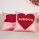 2 x DN DECONATION Valentine Pillow Covers 18x18 Set of 2, Red and Pink Throw Pillow Covers for Couch Bed, Sherpa Heart Rose Romantic Home Decor for Living Room Valentine's Day Decoration