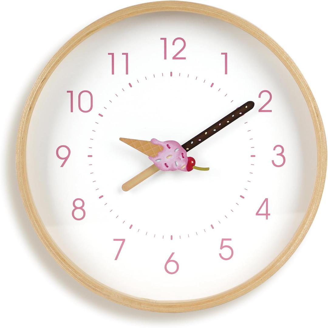 10 Inch Wall Clock, Cute Ice Cream Design Decorative Clock, Silent Non-Ticking, Sweet Gift for Girls, Bedroom Living Room & Study Decor