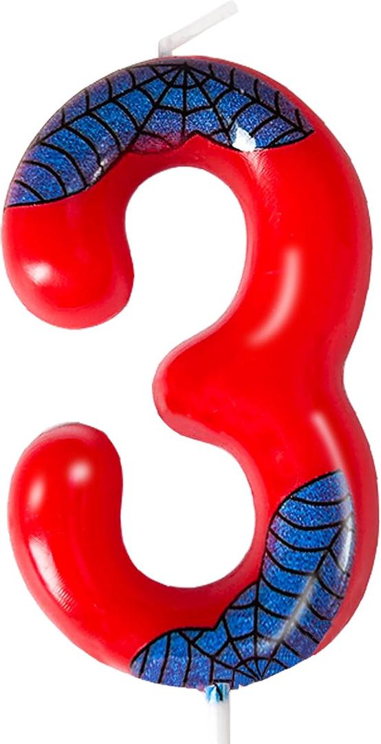 Red Blue Spider 3th Birthday Candles, Spider Cartoon Themed Happy Candle Cake Toppers 3th Birthday Cake Decorations for Boys Girls Children Party Supplies Spider Decorations (3)