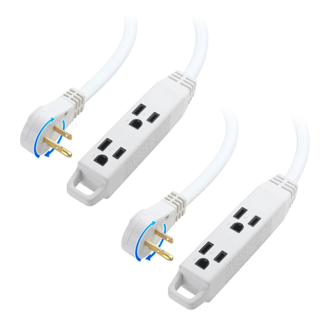 [ETL Listed] Cable Matters 2-Pack 3-Outlet Power Strip Extension Cord with 3 Prong Outlets and 360-Degree Rotating Plug in White - 3ft