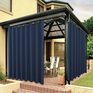 BONZER Waterproof Outdoor Curtains for Patio Porch Pergola Cabana Thick Privacy Extra Wide Grommet Indoor Curtains for Bedroom Living Room, 1 Panel, 150W x 84L inch, Navy
