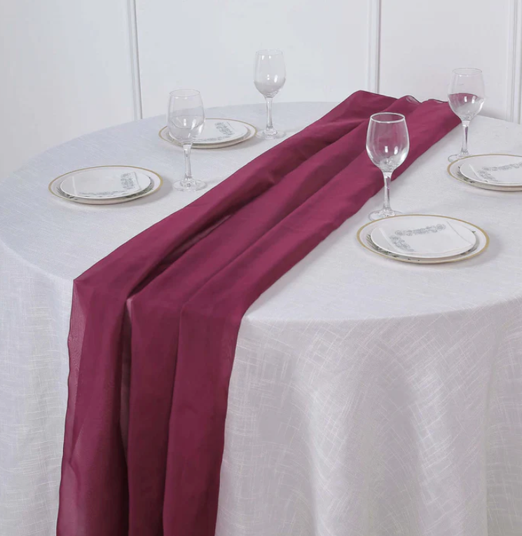 BEDDEB 29x120 Inches 5 Pack Burgundy Table Runner 10Ft Chiffon Table Runner for Wedding Sheer Table Runner Romantic Tulle Table Runner for Birthday Party Bridal Baby Shower Table Decoration