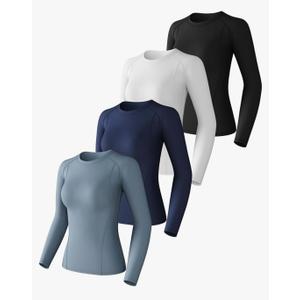 CL convallaria 4 Pack Women's Compression Shirt Cool Dry Long Short Sleeve Workout Athletic Tops for Yoga Gym Running, Medium