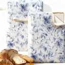 Wide Zipper Access Cotton &Beeswax Bags for Homemade Bread 2 Pack XL Reusable Beeswax Bread Bags for Homemade Bread Freezer Organic Cotton Food Storage Bags to Keep Fresh (Blue and White)