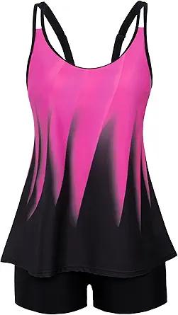 Arolina Tankini Swimsuits for Women Tummy Control Two Piece Bathing Suits Flowy Swim Tops with Boy Shorts, Rose Red, Large Size