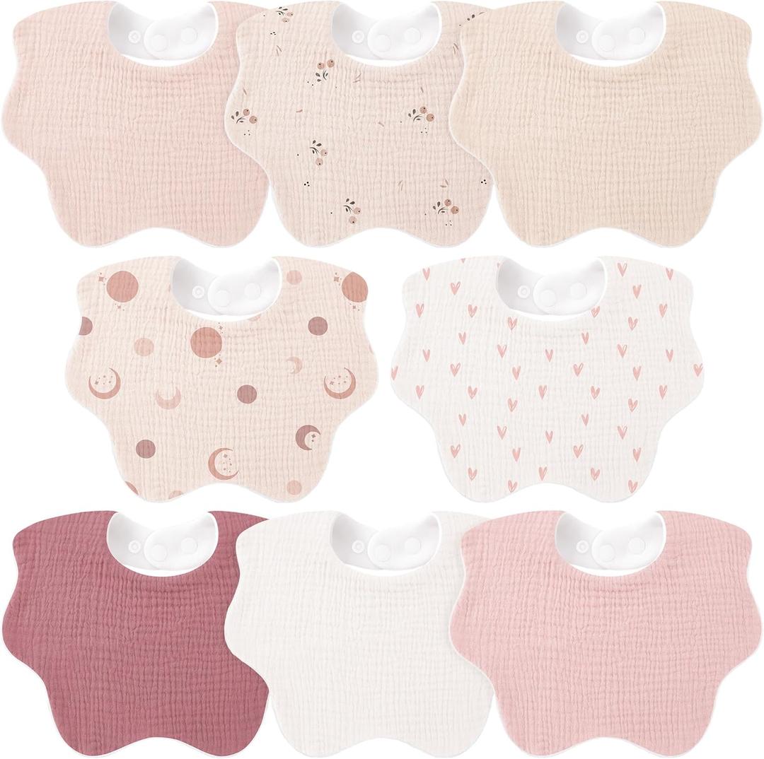 Bearmoss Baby Bibs for Drooling & Teething 8 Pack Muslin Cotton Soft Absorbent Adjustable Unisex Bibs Boys Girls 0-36 Months