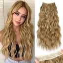 KooKaStyle Invisible Wire Hair Extensions with Transparent Headband Adjustable Size 4 Secure Clips Long Wavy Secret Wire Hairpiece 24 Inch 112#Honey Blonde for Women