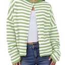 IPMQ Womens Striped Cardigans Lightweight Casual Button Up Sweaters Long Sleeve Loose Knit Cardigan Sweater Fall Winter Green,XL