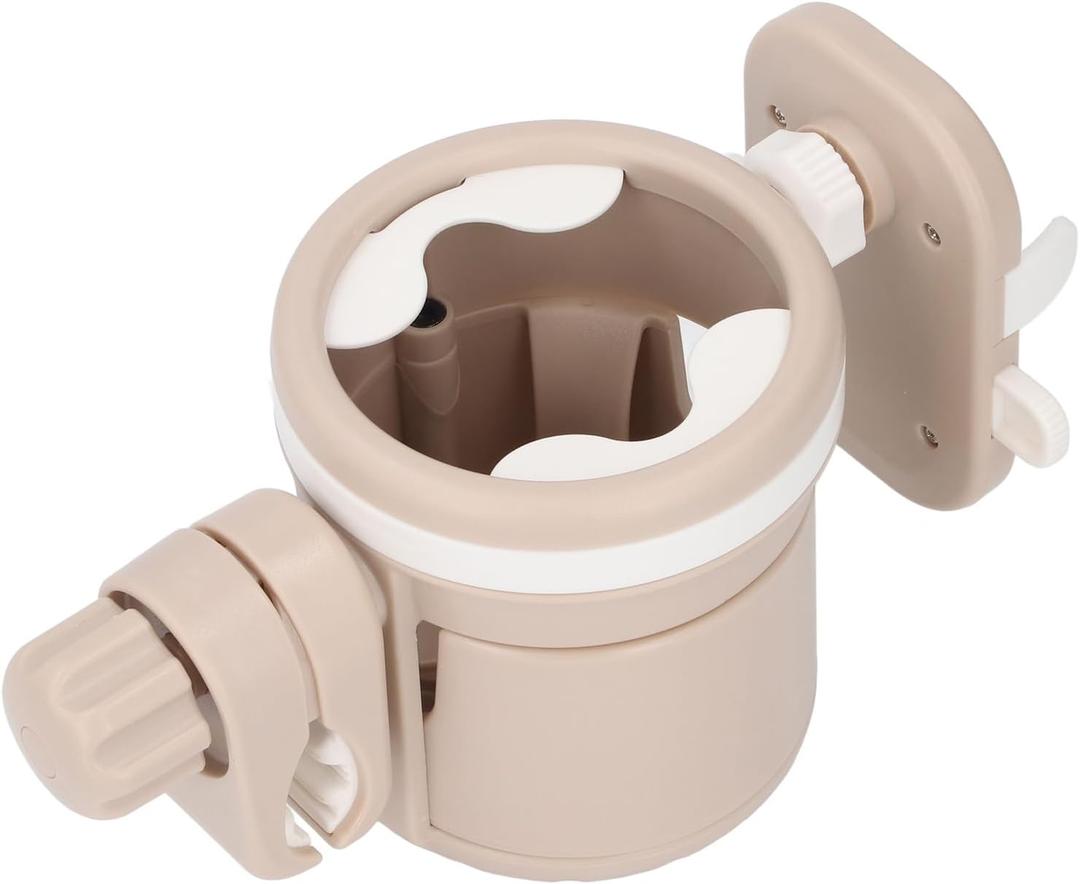 Asixxsix Cup Holder for Stroller, Universal Adjustable with Silicone Pad and Portable Design for Car Frames Shopping Trolleys Booster Seats Car Seats and More (Khaki Color)