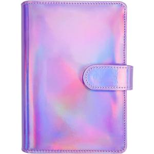 A6 Cover Laser Purple PU Leather Notebook Cover with Magnetic Buckle & 12 Zipper Bags for School, Work