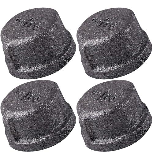 HKAOSDUUH 4 Pack 1/2 Inch Malleable Cast Iron Pipe Cap Industrial Pipe for DIY Retro Furniture Threaded Pipes and Fittings Steampunk Vintage Style