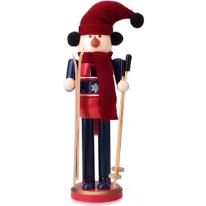 Christmas Nutcracker Figures 12 Inch Wooden Snowman Nutcracker with Skis, Nutcracker Xmas Decor Tabletop Shelves Decorations