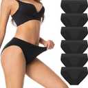 Womens High Cut Briefs Underwear Pack 6, Full Coverage Seamless Stretch Comfort Waistband Hi-Cut Panties for Ladies (Medium, Black)