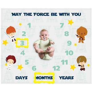 Baby Monthly Milestone Blanket for Kids - May The Force Be With You (1*1.2 Meter, White)
