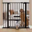 BABELIO 36 Inch Extra Tall Baby Gate with Cat Door, 29.5-40" Metal Pet Door for Stairs, Doorways, House, Auto Close, Easy Walk Thru, Black
