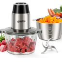 GANIZA Food Processors, Electric Food Chopper with Meat Grinder & Vegetable Chopper - 2 Bowls (8 Cup+8 Cup) with Powerful 450W Copper Motor - Includes 2 Sets of Bi-Level Blades for Fruits/Meat/Nuts