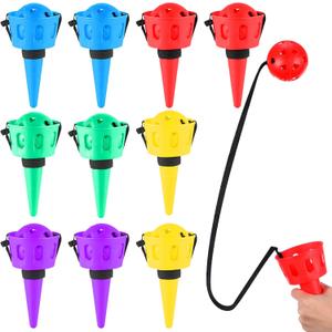 Gerrii 10 Pieces Throw and Catch Ball Set Game Kids Ball and Cup Hand Eye Coordination Kids Catch Ball with String Outdoor Party Game for Yard Lawn Camping Games, 5 Color