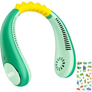Dinosaur Kids Neck Fan, Safe Bladeless Neck Fans with DIY Sticker, Hands-free Portable Rechargeable Cooling Fan, 2600mAh Personal Fans for 4-14Y Boys, 4 Speeds & Lightweight, Summer Gifts for Kids