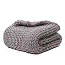 YnM Weighted Blanket, Handmade Chunky Knitted Design, Soft and Cozy, Temperature Regulating and Breathable, Machine Washable Throw for Sleep or Home Decor (Red Blue Fancy Yarn, 50x60 Inch, 10lbs)