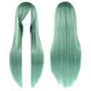 IMISSU 80cm Long Straight Natural Hair Cosplay Wigs with Bangs Colorful Halloween Costume Party Wig for Women (Light Green)