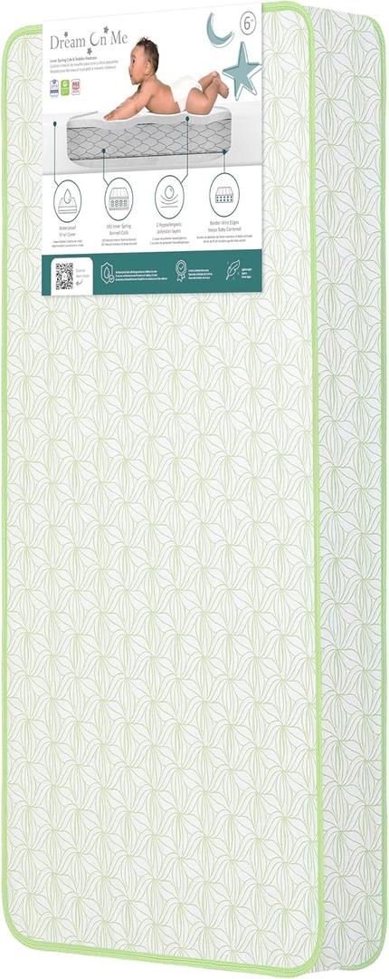Dream On Me Snug Support Firm Crib Mattress, Reversible, 182-Coil Innerspring, Waterproof Cover, GREENGUARD Gold & BSA Certified, Fits Full-Size Cribs & Toddler Beds, 52" x 28" x 6"