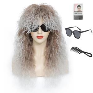 Mullet Wigs for Women, Gradient White, 70s 80s Rocker Mullet Style (Brown Gradient White)