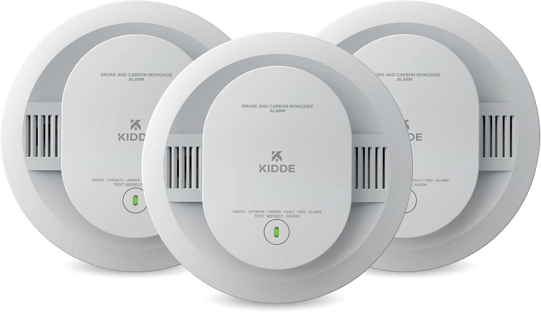 Kidde Smoke and Carbon Monoxide Detector, AA Battery Powered, with Voice Alerts, LED Status Lights, 85 dB Alarm, 5 inches, 30CUDR-V, 3 Pack, Manufacturing Date: 2025 OCT 13