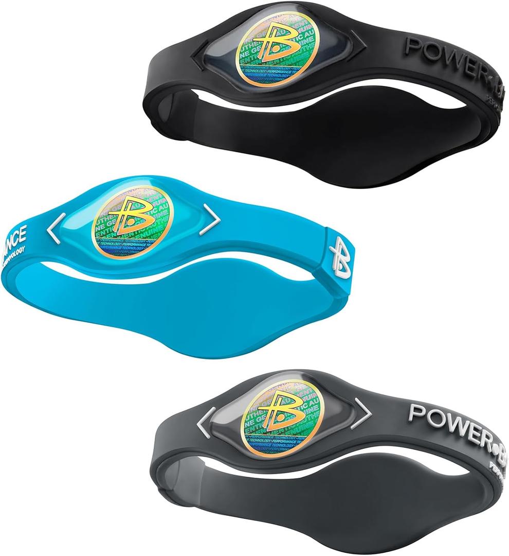 Power Balance The Original Genuine Performance Wristband, Silicone Rubber Wristbands Bracelets Sports Bracelet Wristband for Men Women, Power 3 Pack Bangles, Safe Waterproof Lightweight Durable (Large, JP blue/grey/black)
