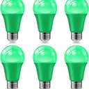 haraqi 6 Pack 9W (60W Equivalent) 120V E26 Base A19 LED Colored Light Bulb, Green LED Lights for Party Christmas Decor and Halloween Lighting