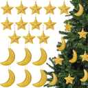 Soulchen 18 Pcs Glitter Star and Moon Christmas Gold Hanging Ornaments Set Christmas Celestial Ornaments Holiday Tree Decorations for Xmas Party Garland and Winter Decor