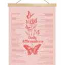 Daily Affirmations Wall Art Poster, 14x18.5 Inch Linen Canvas Wall Hanging Poster, Positive Quotes Motivational Decor for Self Love, Confidence, Mindfulness, Classroom, Office, or Bedroom(Pink-Butterfly)