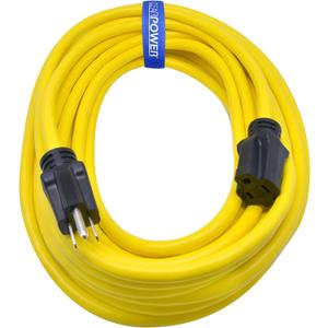Clear Power 50 ft 12/3 SJTW Heavy Duty Outdoor Extension Cord, Water & Weather Resistant, Flame Retardant, Yellow, 3 Prong Grounded Plug, CP10145