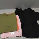 Real Essentials 4-Pack: Women's Short Sleeve Ribbed Knit Cotton Crew Neck Crop Top T-Shirt, (Medium)