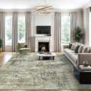 Abstract Rug 8x10 Large Living Room Neutral Modern Washable Area Rugs for Bedroom Dining Room Non-Slip Stain Resistant Foldable Thin Green Black