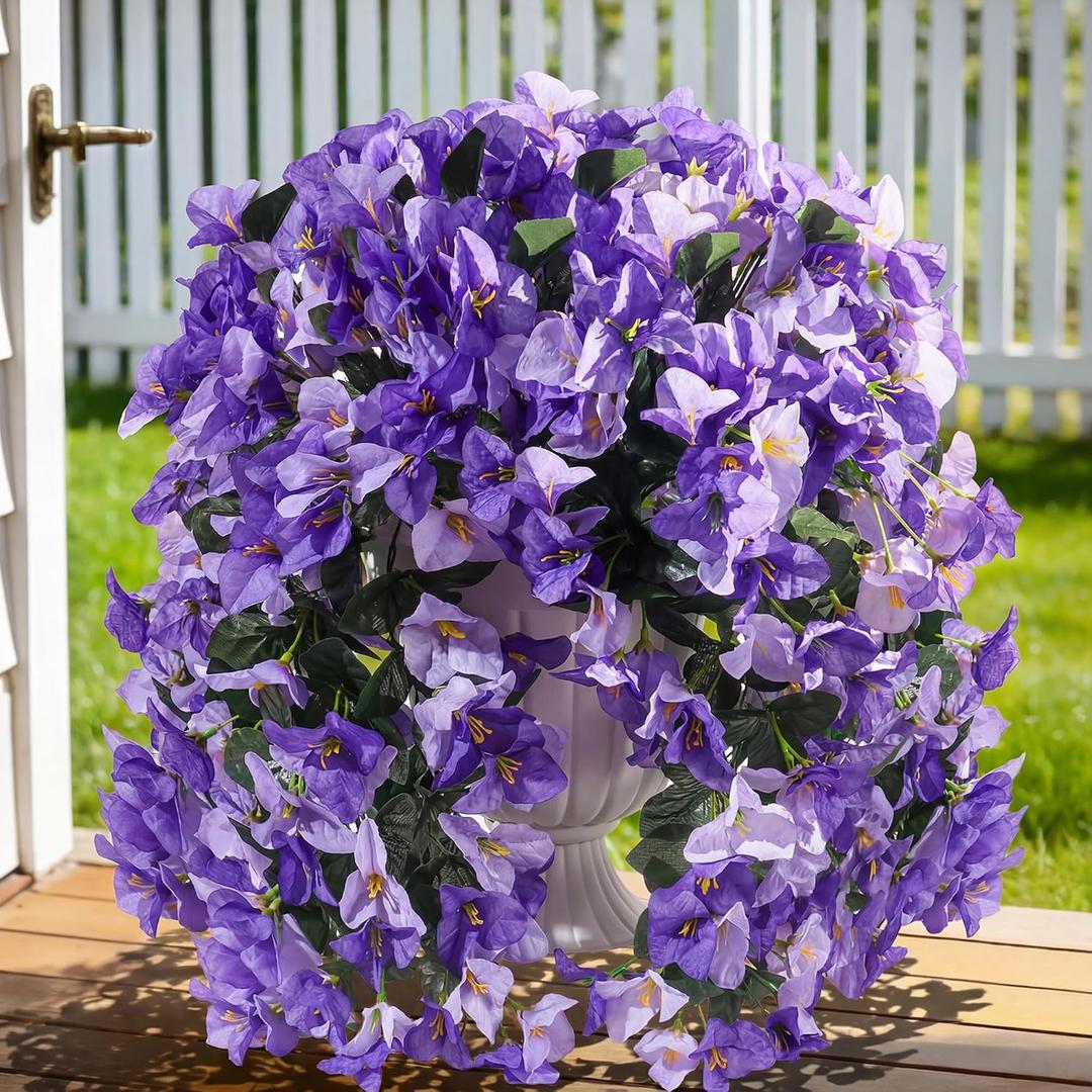 Apexion Artificial Bougainvillea Flowers for Outdoors Decoration, 2 PCS Fake Silk Flowers Outside UV Resistant for Front Door Porch Planter Balcony Purple