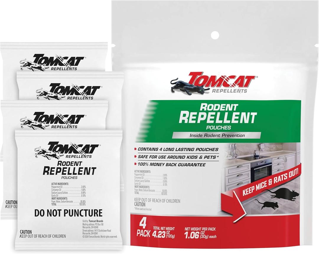 Tomcat Repellents Rodent Repellent Pouches, Ready-to-Use, Inside Rodent Prevention with Essential Oils, 4.23 oz., 4-Pack
