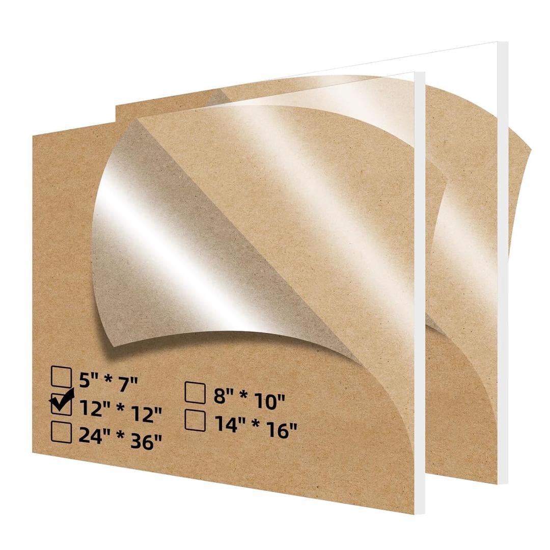 2 Pack 12x12 1/8" Clear Plexiglass Sheets for Glass Replacement