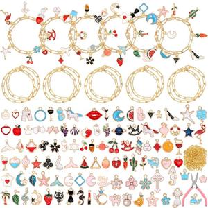 Tondiamo 173 Pieces Charm Bracelet Making Kit for Women DIY Gold Chain Bracelet Jewelry Making Kit for Adult 100 Assorted Charms Pendants 60 Jump Rings Pliers Tools for Crafts Beginner Supplies Gift